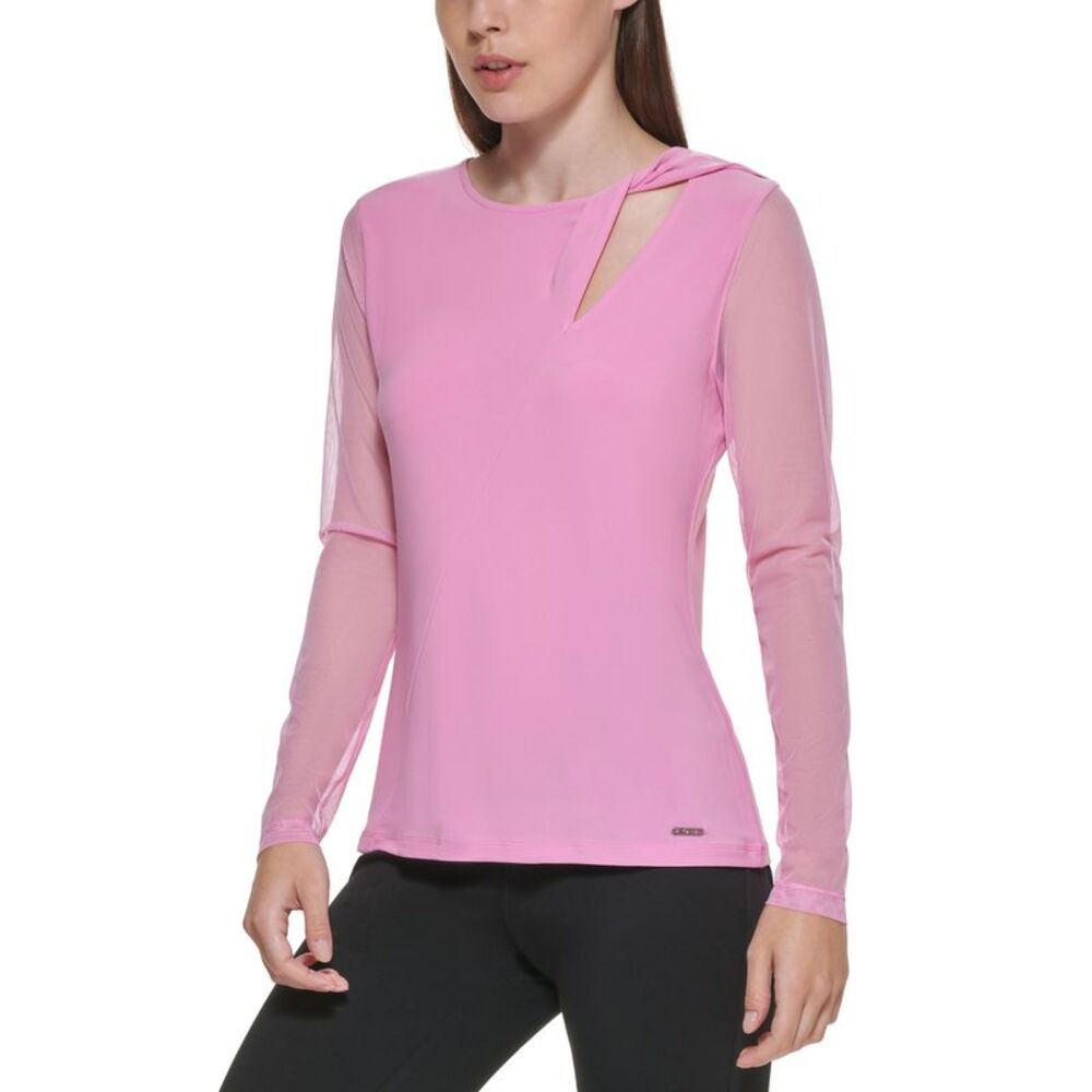 DKNY Mesh Sleeve Keyhole Top